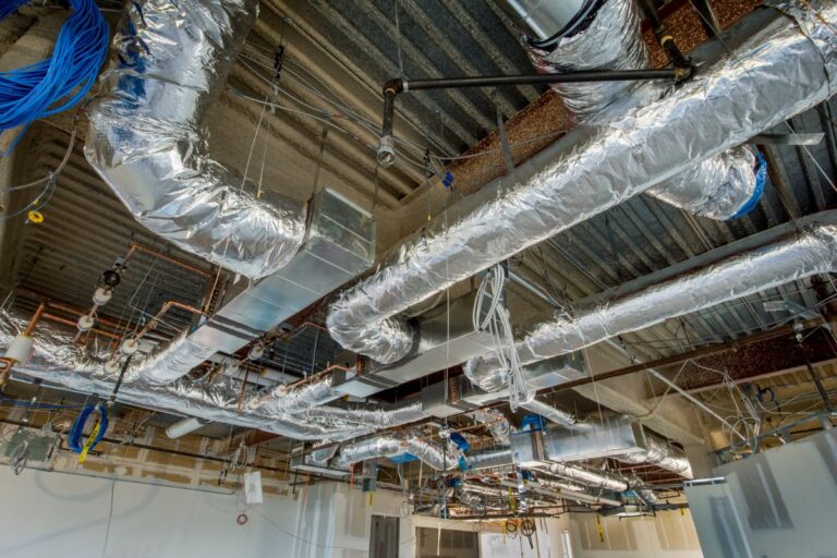 Ducting with in-line industrial fans and ventilation equipment